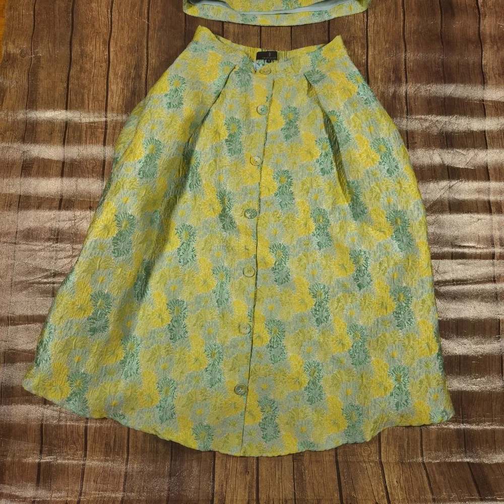 Abbey Glass Skirt Set Ava Top Eden Skirt Womens XS/S Green Jacquard Regencycore